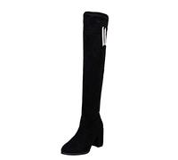 Generisch Overknee Boots Women's Flat Long Shaft Boots Round Toe Cap Knee High Boots Non-Slip Platform Boots Plain Slip On Boots Warm Winter Boots Transition Boots, black, 7 UK
