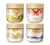 Generisch Overnight Oat Jars, 4 x 300 ml Wide Mouth Salad Storage - Storage Container for Oats with Lid, for Meal Prep Breakfast Lunch Cereal