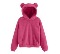 Generisch Oversize Hoodie Men's Hoodie with Bear Ears Teddy Fluffy Pullover Fleece Jumper Lined Sweatshirt Winter Warm Casual Plain Long Sleeve Tops Fleece Jacket with Pockets, O Hot Pink, XL