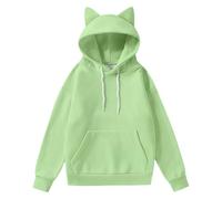 Generisch Oversize Hoodie Teenager Girls Cute Cat Ear Hoodie 2025 Y2k Fashion Women's Clothing Autumn Winter Hoodie Cotton Sweatshirt with Hood Basic Tops Plain Pullover Hoodie, Mint Green, XXL