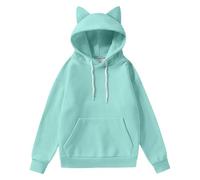 Generisch Oversize Hoodie Teenager Girls Cute Cat Ear Hoodie 2025 Y2k Fashion Women's Clothing Autumn Winter Hoodie Cotton Sweatshirt with Hood Basic Tops Plain Pullover Hoodie, Green0, XL