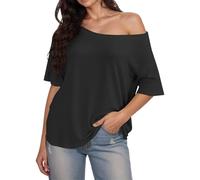 Generisch Oversize Long Shirt Long Shirt Crew Neck Top Long Sleeve T Shirts Pullover Basic Tunic Tee Tops Women's Oversized Loose Fit Summer Short Sleeve Oversized T-Shirt, black, XXL