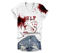 Generisch Oversized Pullover Long Sleeve Hooded Top with European and Bloody Blood Spot Print for Women for Halloween and Winter Muslin Dress, Brick Red, XL