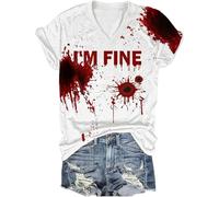 Generisch Oversized Pullover Long Sleeve Hooded Top with European and Bloody Blood Spot Print for Women for Halloween and Winter Muslin Dress, red, M