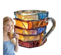 Generisch Painted Book Mug | Stained Glass Books Coffee Cup | 3D Stacked Books Novelty Coffee Mug for Cold and Hot Drinks Book Cup Juice Cup with Handle Vintage Mug