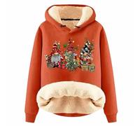 Generisch Pair of Christmas jumpers autumn/winter hoodies made of lamb fleece and fleece with Christmas print for women couples pullover with date, orange, M