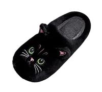 Generisch Pair of Winter Cotton Cat Cartoon Plush Slippers for Women Warm Lined Slippers with Non-Slip Sole Cuddly Hut Shoes for Cold Days Cute Animal Shape Household Shoes, black, 8.5 UK