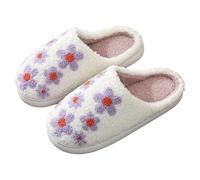 Generisch Pair of Winter Small Fresh Flowers Cartoon Large Size Warm Padded Cotton Slippers, White, 7 UK