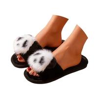 Generisch Panda Slippers Open Toe Fluffy Slides Cute Animal Pattern Comfortable Indoor Outdoor Soft Casual Footwear for Women, black, 4 UK