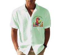 Generisch Parrot And Margarita Drinking Shirt Waffle Knit Button Down Shirt Mens Holiday Shirts, Green, XXL