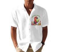 Generisch Parrot And Margarita Drinking Shirt Waffle Knit Button Down Shirt Mens Holiday Shirts, White, 3XL