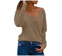 Generisch Patchwork Sweatshirts for Women V-Neck Top Black, brown, XXL