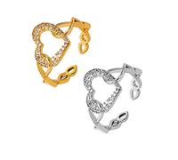 Generisch Peach Ring Heart Finger Opening Ring Adjustable Opening Index Love Heart Diamond Rings Real Silver Set Vintage, one size, Plastic, No Gemstone