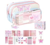 Generisch Pencil Case, Butterfly Motif with Zip, Large Pen Case with High Capacity, for Journaling, Marking, Commuting, Travel, College Students, Teenagers, Girls, Teenagers