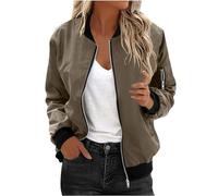 Generisch Pilot Jacket Women's Waterproof Bomber Jacket Women's Short Blouson Jacket Transition Jacket Plain Casual Sports Jacket Long Sleeve Zip Up Sweat Jacket Lightweight Breathable Functional