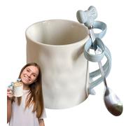 Generisch Pink Ribbon Mug - Ceramic Mug with Decorative Bow Handle and Matching Coffee Spoon, Pretty | Cute Coffee Cup for Hot Chocolate, Coffee, Tea, Breakfast Table, Bedroom