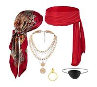 Generisch Pirate Costume Accessory Set | Cosplay Party Pirate Headscarf Sash Belt Eye Patch, 5 Pieces Fancy Dress Accessories for Role Play Masquerade School Theatre Performances Events