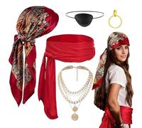 Generisch Pirate Costume Women's Accessories, Headscarf Sash Belt Costume with Earring Necklace - 5-Piece Role Play Outfit for Masquerade Balls, Fancy Dress Parties, Carnival, Stage and Photo Shoots