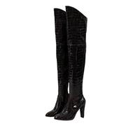 Generisch Plain Dyed Wrinkle Resistant Flat Long Women's Leather Boots with Pointed Toe for Winter Everyday Use, black, 9 UK