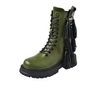 Generisch Plain Lace-Up Boots Tassel Side Zip Platform Medium Boots Shoes With Wheels Ladies Cheap, Army Green, 8.5 UK