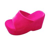 Generisch Plain Open Toe Square Flat Casual Shoes 006, Hot Pink, 6 UK