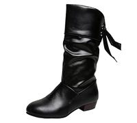 Generisch , Plain Pleated Bow Tie Thick Heel Medium Boots Cough Herbs, black, 7 UK