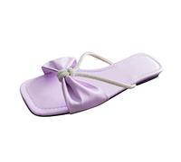 Generisch Plain Rhinestone Butterfly Knot Open Toe Flat Slippers, purple, 6 UK