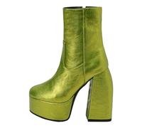 Generisch Plain Women's Ankle Boots with Heel Chunky Candy Colour Super High Block Heel Short Ankle Boots for Large Sizes in Simple Design, Green, 9 UK