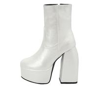 Generisch Plain Women's Ankle Boots with Heel Chunky Candy Colour Super High Block Heel Short Ankle Boots for Large Sizes in Simple Design, White, 9 UK