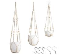 Generisch Plant Basket - 3-Piece Hand-Woven Cotton Linen Hanging Baskets Boho Macrame Plant Holder Set with Crochet Net, Decorative Flower Pot Holder for Indoor Outdoor Use, Wall Window Balcony