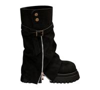 Generisch Platform Ankle Boots Women's Block Heel Riding Boots Women's Wide Shaft Combat Boots with Buckle Round Toe Cap Half Boots Fold Over Shark Boots Non-Slip Western Boots, black, 8 UK