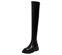 Generisch Platform Boots (54 cm) Women's Round Knee Fashion Over The Colour Toe Solid Women's Boots, black, 8 UK