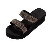 Generisch Platform Sandals Women Slope Heel Thick Bottom Slippers Fashion with Butterfly Decoration Wear Beach Slippers Outside the House, Rose Gold, 6 UK