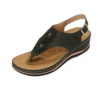 Generisch Platform Sandals Women's Ergonomic Design Wedge Toe Post Sandals Reduce Foot Fatigue Comfortable Functional Shoes, Army Green, 8.5 UK