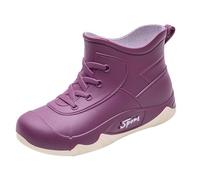 Generisch Platform Short Ankle Boots, Women's Rain Shoes with Lacing, Rubber Half Boots, Ankle High Wellington Boots, Rain Boots, Waterproof Rain Boots for Outdoor Hiking, Purple, 7 UK