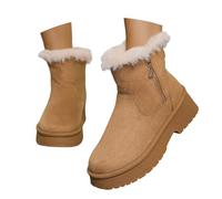 Generisch Platform Sole Snow Boots Women's Winter Shoes Slip-On Boots Lined Warm Winter Boots Short Casual Boots Winter Outdoor Ankle High Women's Boots for Snow, O Brown, 6 UK