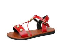 Generisch Platform Trainers Women's Shoes Vintage Pearl Decoration Toe Buckle Flat Sandals Rubber Sandals Women Flat Women's White Shoes with Heel, red, 10 UK
