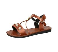 Generisch Platform Trainers Women's Shoes Vintage Pearl Decoration Toe Buckle Flat Sandals Rubber Sandals Women Flat Women's White Shoes with Heel, brown, 5 UK