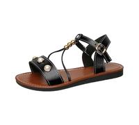 Generisch Platform Trainers Women's Shoes Vintage Pearl Decoration Toe Buckle Flat Sandals Rubber Sandals Women Flat Women's White Shoes with Heel, black, 5 UK