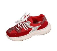 Generisch Plus Size Chunky Sole Lace Up Low Shank Bright Rhinestone Casual Shoes, red, 10 UK