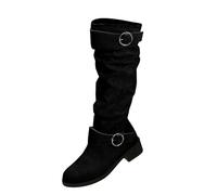 Generisch Plus Size Womens Mid Heel Winter Boots Fashion British Style Boots High Suede Knee High Ladies Boots Riding Boots High Men Black, black, 6 UK