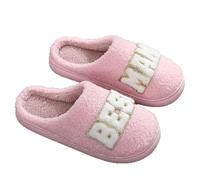Generisch Plush slippers, cosy, embroidered knitted slippers with letter pattern for warm, comfortable thanks to thick sole, pink, 5 UK