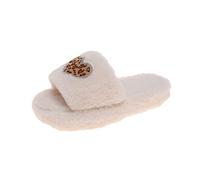 Generisch Plush Slippers Fashion Cotton Shoe Rhinestone Triple Print Leopard Women's Slippers 188, White, 9 UK