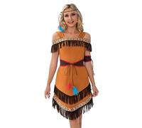 Generisch Pocahontas Costume Women's Indian Costume Carnival Costumes Suede Fringe Party Dress Feather Jewellery Headpiece Bracelets and Belt 4-Piece for Fancy Dress Cosplay Theme Party
