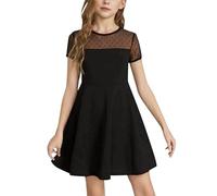 Generisch Pocket Chain Girls Dress Plain Mesh Stitching Cute Short Summer Dress for Every Girl 152, black, 14Years
