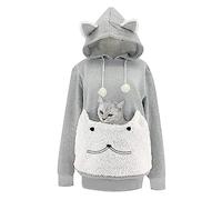 Generisch Polar Fleece Women's Hoodies Women's Plus Size Pullover Hoodie Cat Sweatshirt Hoodie 2025 Pet Pouch Hoodie Sweatshirt Hooded Pocket with Large Pocket for Small Animals, Hoodie B1-gy1, S