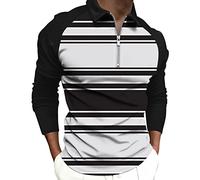 Generisch Polo Shirt Long Sleeve Men's Fashion Casual Sport Digital Print Raglan Zip Long Sleeve Top, White, L