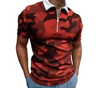 Generisch Polo Shirt Men's Short Sleeve Camouflage Polo Shirt with 1/4 Zip Polo Shirts Summer Lapel Collar Top Shirts, Black Polo Shirts for Men, 3XL