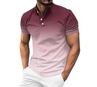 Generisch Polo Shirt Men's Short Sleeve Colour Gradient Polo Shirt 1/4 Button Placket Collar Polo Shirts Summer Top Henley Shirts 2025, Red Polo Shirts for Men, 3XL