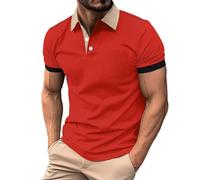 Generisch Polo Shirt Men's Short Sleeve Contrast Colour Polo Shirt Summer Polo Shirt with Chest Pocket Button Placket Outdoor Shirt Top, Red Polo Shirts for Men, L